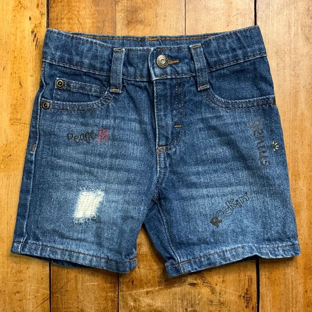Wrangler jean shorts 3T graffiti distressed cotton spring summer adjustable wais
